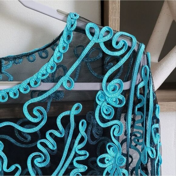 Weavz embroidered teal/black blouse Size L - Picture 4 of 9
